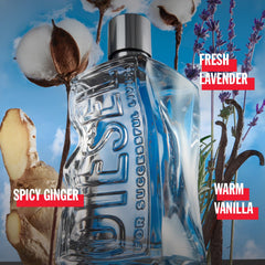 D by Diesel Refillable Eau de Toilette Spray for Everyone β Men and Women β Ginger Extract, Denim Cotton Accord, Vanilla Bourbon Extract, Lavender Heart, 3.4 Fl. Oz.