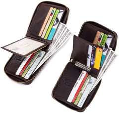 bullcaptain Mens Genuine Leather Zipper Wallet RFID Blocking Bifold Secure Zip Around Wallets Multi Credit Card Holder Purse (brown), brown, Small, Simplicity