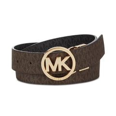 Michael Kors Reversible Logo with Logo Buckle Belt - Chocolate/Black/Gold