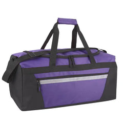 40 Liter 22 Inch Duffle Bag with Reflective Stripe, Front Accessory Pocket, Velcro Handles, Dual Zipper Closure and Luggage Strap for Traveling, Commuting, Sports and Gym Equipment in Black & Silver`