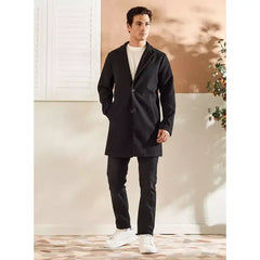 Plain Felt Trench Coat - Black