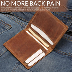 FOXHACKLE RFID Bifold Leather Wallet, Slim Minimalist Card Holder for Men & Women - Hunter Brownish