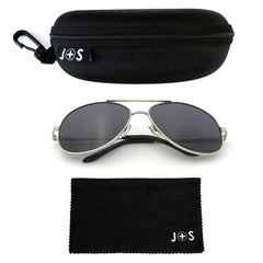 J+S Premium Military Style Classic Aviator Sunglasses, Polarized, 100% UV protection for Men Women (Large)
