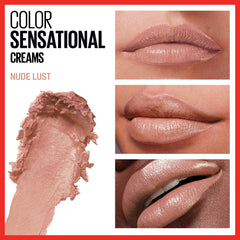 Maybelline Color Sensational Lipstick, Lip Makeup, Cream Finish, Hydrating Lipstick, Nude Lust, Nude,1 Count