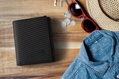 Stealth Mode Leather Trifold RFID Wallet For Men With Flip Out ID Holder - Carbon Fiber