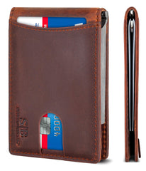 SERMAN BRANDS RFID Blocking Slim Bifold Genuine Leather Minimalist Front Pocket Wallets for Men with Money Clip Thin Mens - Canyon Red 1.0