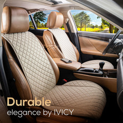 IVICY Linen Car Seat Cover for All Seasons Soft & Breathable Front Premium Covers with Non-Slip Protector Universal Fits Most Automotive, Van, SUV, Truck - 1 Unit