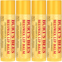 Burts Bees 100% Natural Lip Balm, Beeswax, 0.15 oz - 4 Count