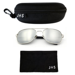 J+S Premium Military Style Classic Aviator Sunglasses, Polarized, 100% UV protection for Men Women