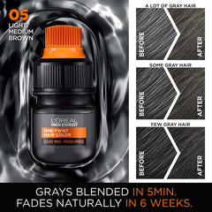 L’Oréal Paris Men Expert One Twist Mess Free Permanent Hair Color, Mens Hair Dye to Cover Grays, Easy No Mix Ammonia Free Application, Light Medium Brown 05, 1 Application Kit