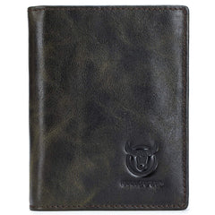 BULLCAPTAIN Large Capacity Genuine Leather Bifold Wallet/Credit Card Holder for Men with 15 Card Slots QB-027 (Olive Green)