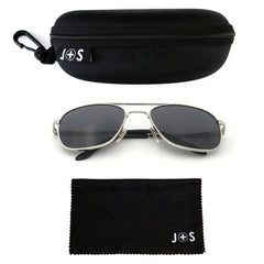 J+S Premium Military Style Classic Aviator Sunglasses, Polarized, 100% UV protection for Men Women