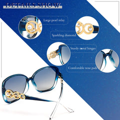 FEISEDY Women's Fashion Sunglasses, Oversized Square Frame with Pearl Sparkling, Polarized UV Protection B2821