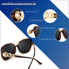 FEISEDY Women's Fashion Sunglasses, Oversized Square Frame with Pearl Sparkling, Polarized UV Protection B2821