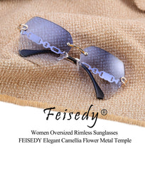 Rimless Sunglasses for Women Metal Square Frame Classic Diamond Grandient lens Eyewear UV Protection Fashion Shades for Women B2567