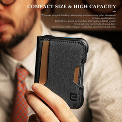 ENIGMA Dapper PU Leather Bifold Front Pocket Slim Wallet for Men, Aluminum Metal Travel Tactical RFID Blocking Card Holder Money Clip, Ideal Men's Gift (Deep Grey Tree Pattern)