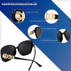 FEISEDY Women's Fashion Sunglasses, Oversized Square Frame with Pearl Sparkling, Polarized UV Protection B2821