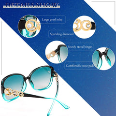FEISEDY Women's Fashion Sunglasses, Oversized Square Frame with Pearl Sparkling, Polarized UV Protection B2821