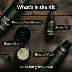 The Beard Struggle Beard Growth Kit for Men Essential Beard Kit includes Beard Balm, Beard Oil, Beard Wash, & Beard Conditioner - Beard Grooming Kit for Men - Gold Collection - Valhalla's Gates