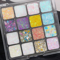 HONPOLO 16 Colors Eye Glitter & Shimmer Makeup Palette, Mermaid Makeup Glitter, Matte Finish, Long-Lasting, Non-Smudge, Festival Glitter Sequins for Face, Body, Eyes, Hair, Nails, Lips, Cosmetics