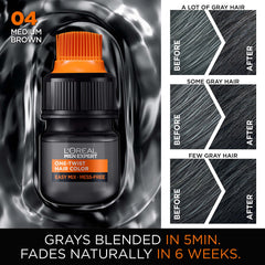 L’Oréal Paris Men Expert One Twist Mess Free Permanent Hair Color, Mens Hair Dye to Cover Grays, Easy No Mix Ammonia Free Application, Medium Brown 04, 1 Application