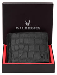 WildHorn Men Leather Wallet for Men Men's Wallet - BLACK CROCO