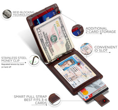 SERMAN BRANDS RFID Blocking Slim Bifold Genuine Leather Minimalist Front Pocket Wallets for Men with Money Clip Thin Mens - Chocolate 1.0