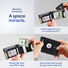 TRAVANDO AirTag* Wallet Mens Wallet with Money Clip Air Tag Wallet Card Holder RFID Blocking Bifold Gifts for Men, Black & Metal