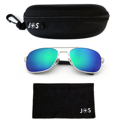 J+S Premium Military Style Classic Aviator Sunglasses, Polarized, 100% UV protection for Men Women