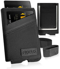 Fidelo Minimalist Wallet for Men - Slim Credit Card Holder RFID Mens Wallets with Magnetic Money Clip Removable Black Leather Case - Black