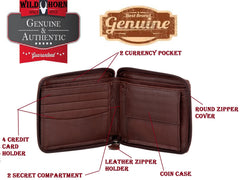 WildHorn Men Brown Genuine Full Zipper Men's Leather Wallet (Brown)