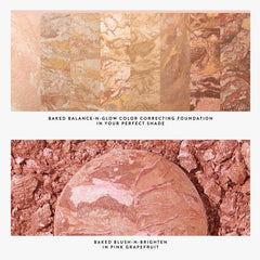 Blush-n-Glow Kit (3 PC): LAURA GELLER NEW YORK Baked Balance-N-Glow Illuminating CC Powder Foundation Deep, Retractable Kabuki Brush, Baked Blush-N-Brighten Pink Grapefruit