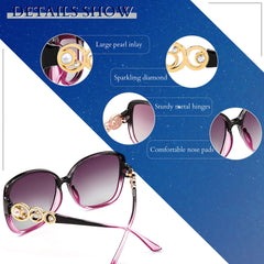 FEISEDY Women's Fashion Sunglasses, Oversized Square Frame with Pearl Sparkling, Polarized UV Protection B2821