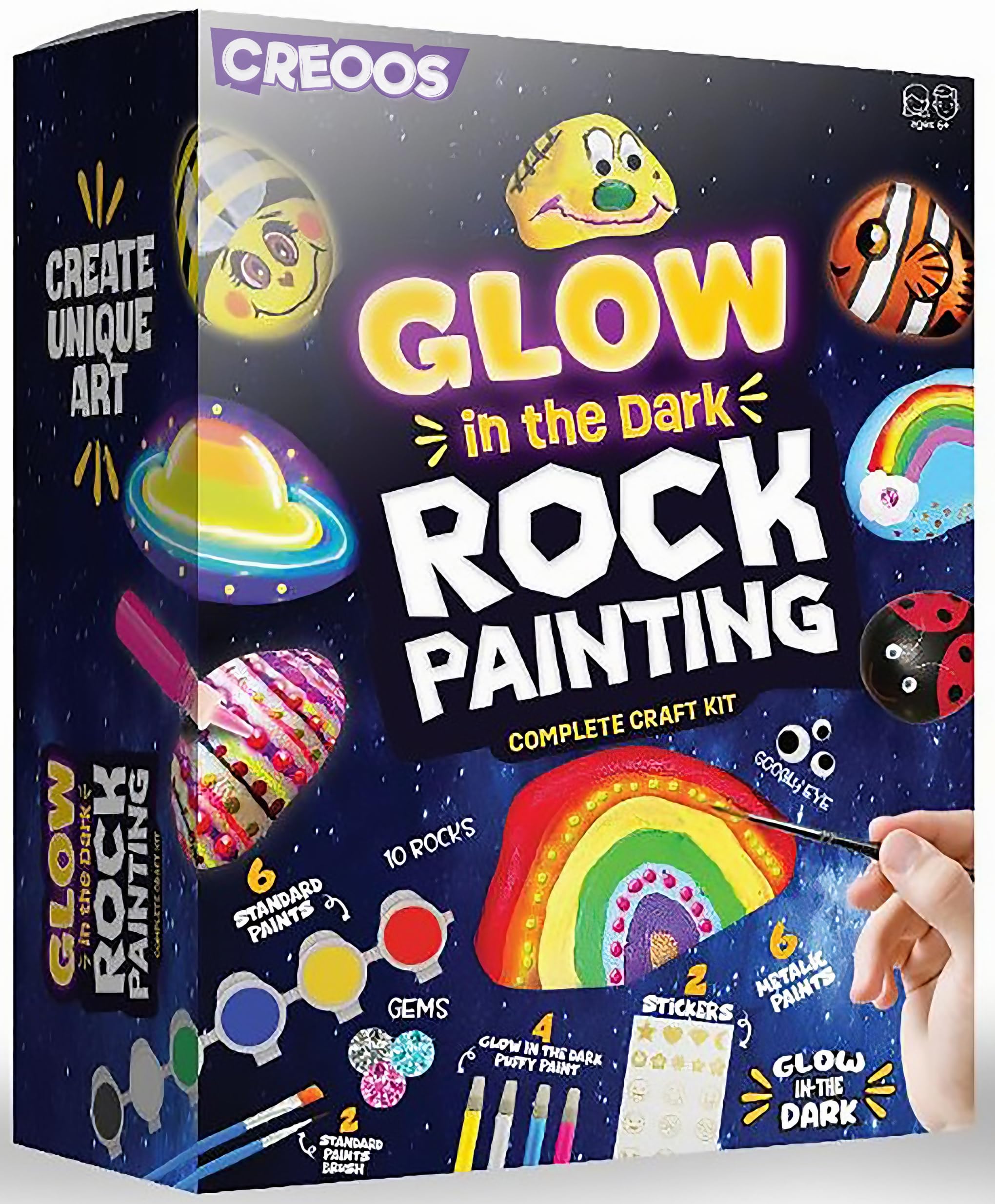 Creoos Rock Painting Kit for Kids Glow in The Dark Arts and Crafts Toy