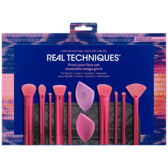 REAL TECHNIQUES Limited Edition Frost Your Face Makeup Brush & Sponge Holiday Kit, For Liquid, Powder, Cream Makeup, Latex-Free Makeup Blending Sponge, Synthetic Bristles, 12 Piece Set