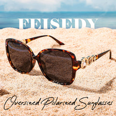 FEISEDY Women's Fashion Sunglasses, Oversized Square Frame with Pearl Sparkling, Polarized UV Protection B2821