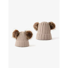 PATPAT Double Hairball Knitted Beanie Hats for Kid Beige