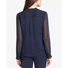 Macy's Women’s Ruffled Tie-Neck Blouse-Dark Blue