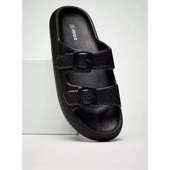 Dual Strap Slides with Buckle Detail - Black