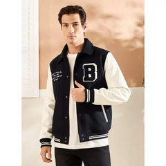 New York Textured Varsity Jacket - Blue