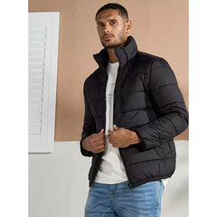 Quilted Puffer Jacket with Zip Detail - Black