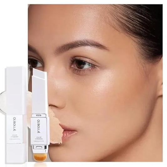 FeiCuiYun 2in1 Color Changing Foundation Stick, Cream Lumine Skin Stick, Weightless, Skin fit, Satin Glow Finish, Coverage Finish Base Makeup Dual Ended with Brush
