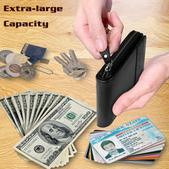 Admetus Mens Wallets Leather Zipper Wallet for Men Bifold RFID Multi Card Holder Purse black258-1