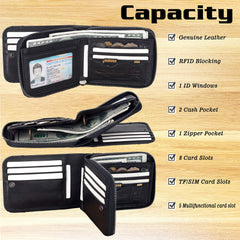 Admetus Mens Wallets Leather Zipper Wallet for Men Bifold RFID Multi Card Holder Purse black258-1