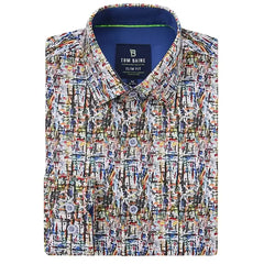 Tom Baine Men's Slim Fit Performance Long Sleeve Printed Dress Shirt
