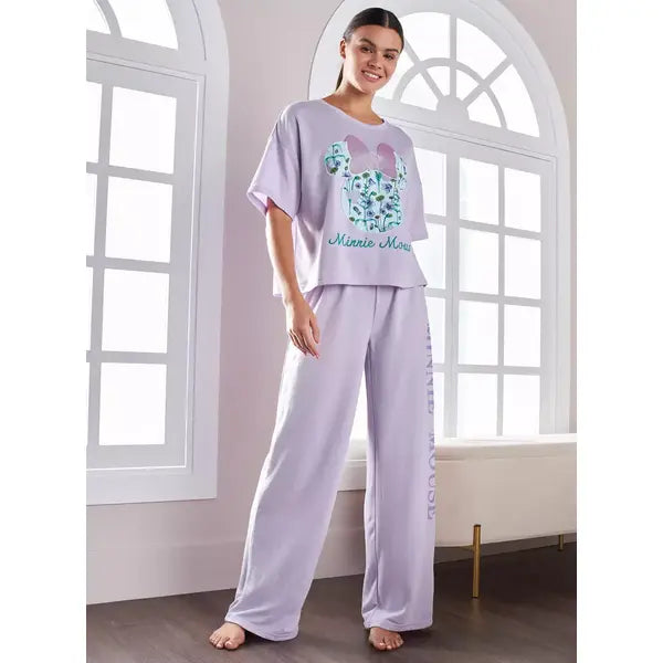 MAX FASHION Minnie Mouse Print T-shirt and Pyjama Set-Purple