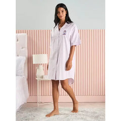 MAX FASHION Striped Snow White Print Sleepshirt-Multicolour
