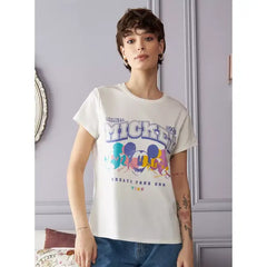 MAX FASHION Mickey Mouse Slogan Print T-shirt-White