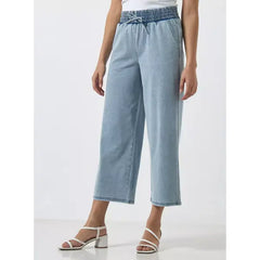 MAX FASHION Plain Denim Culottes-Blue