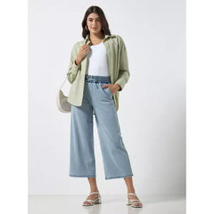 MAX FASHION Plain Denim Culottes-Blue
